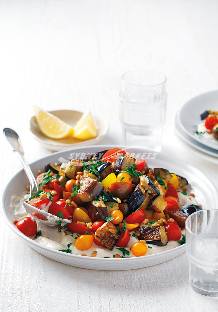 Eggplant, tomato & pine nut salad
