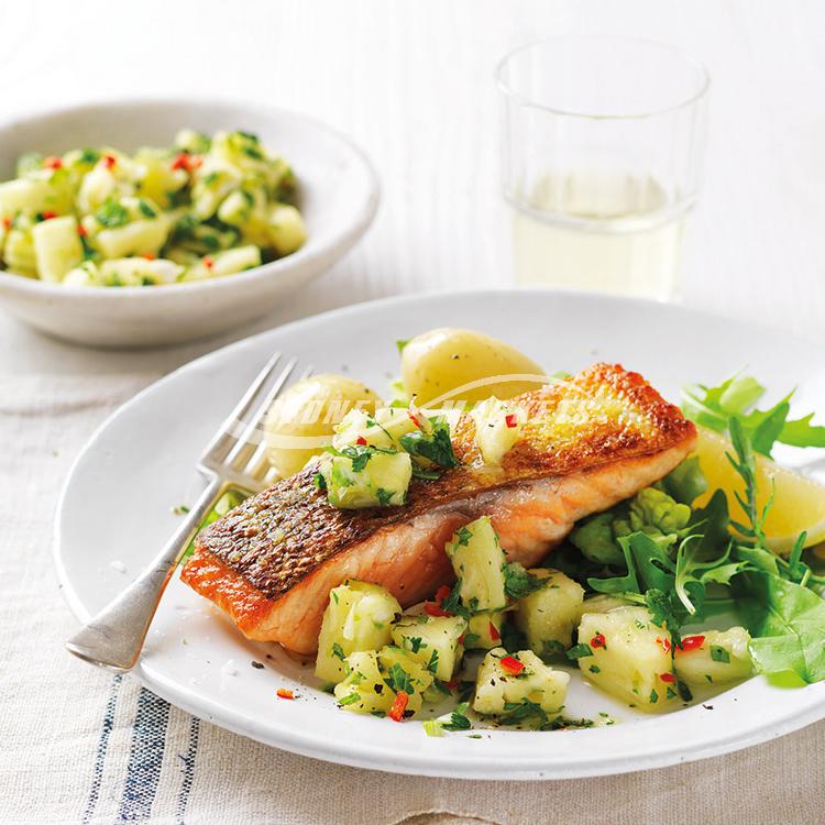 Pineapple & chilli salsa with crisp-skin salmon