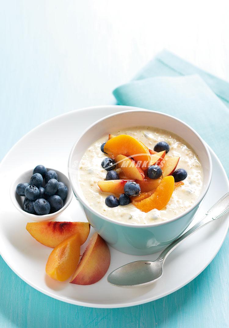Summer fruit & blueberry bircher muesli