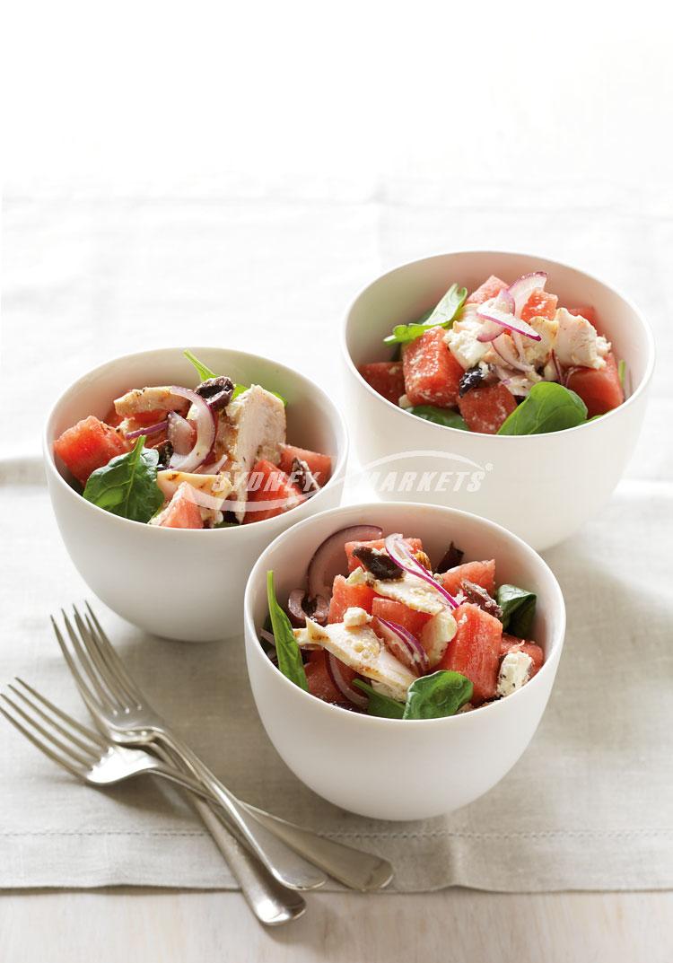 Watermelon, chicken & marinated feta salad